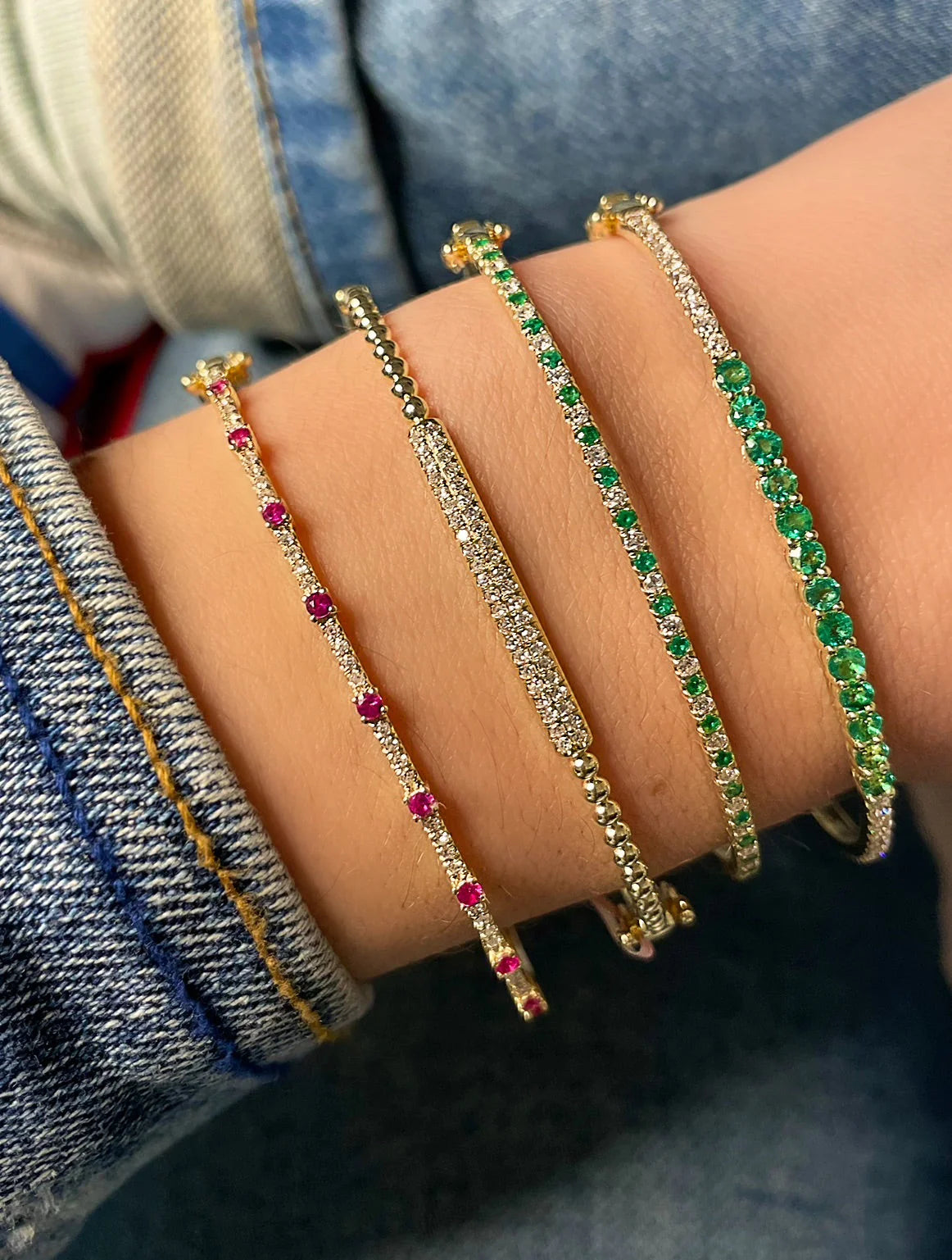 Yellow gold Scattered Emerald and Diamond Bracelet