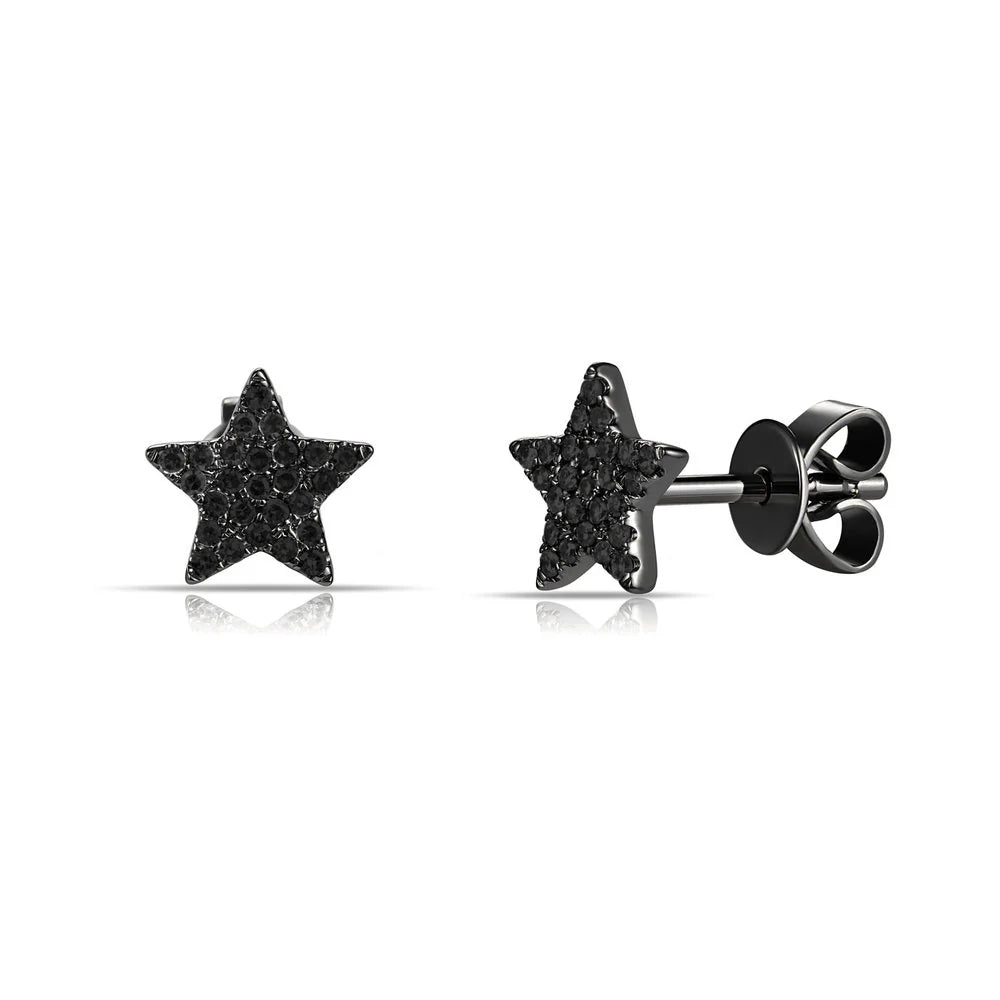 14k Gold & Black Diamond Star Earrings - 0.12ct