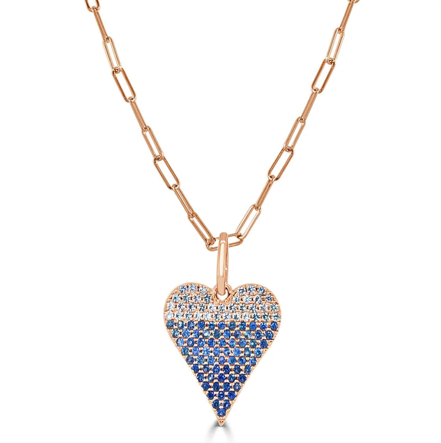 14k Gold & Blue Sapphire Ombre Heart Charm - 0.80ct