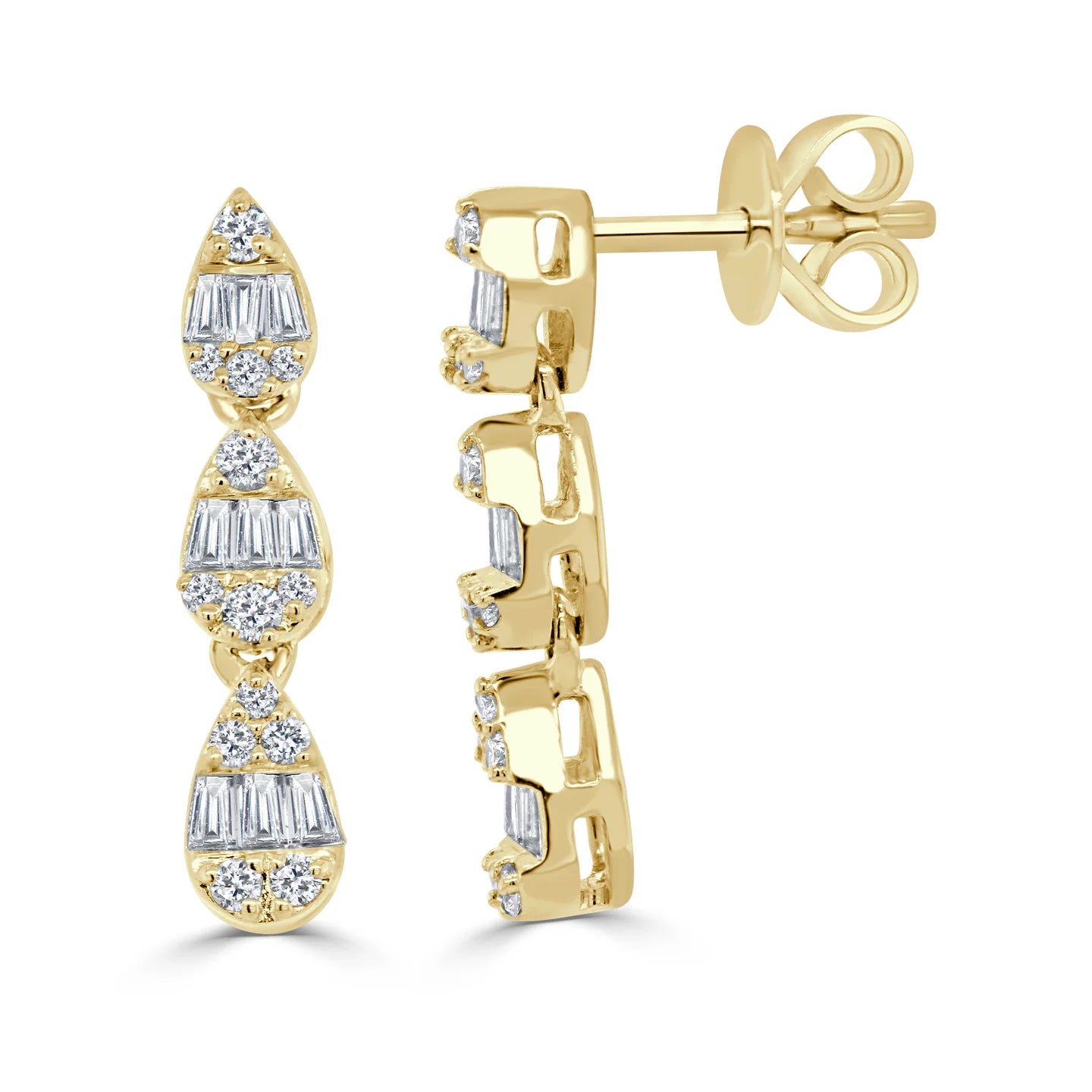 14k Gold Baguette Diamond Drop Earrings