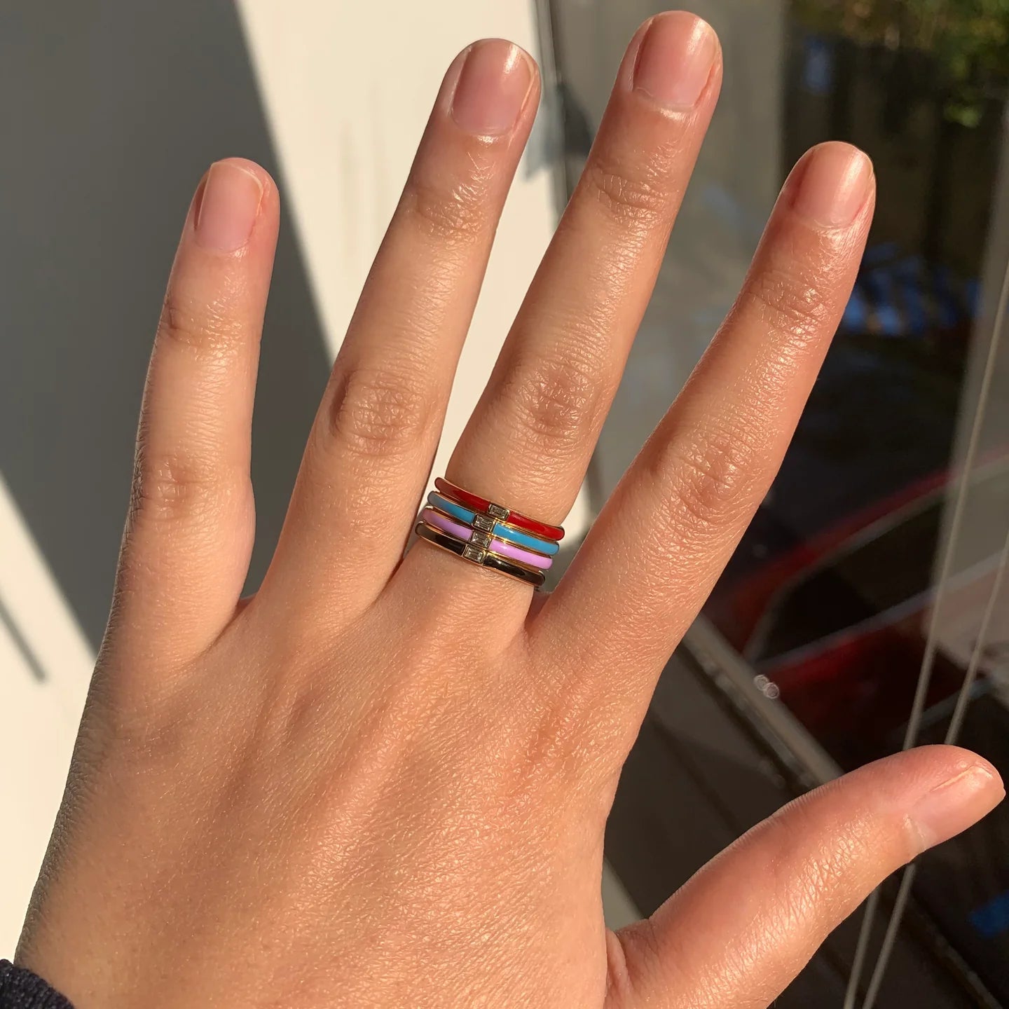 14k Gold & Diamond Enamel Ring - 0.04ct