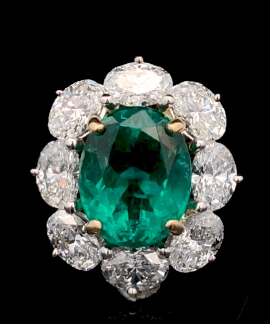 Vivid Green Emerald Diamond Ring