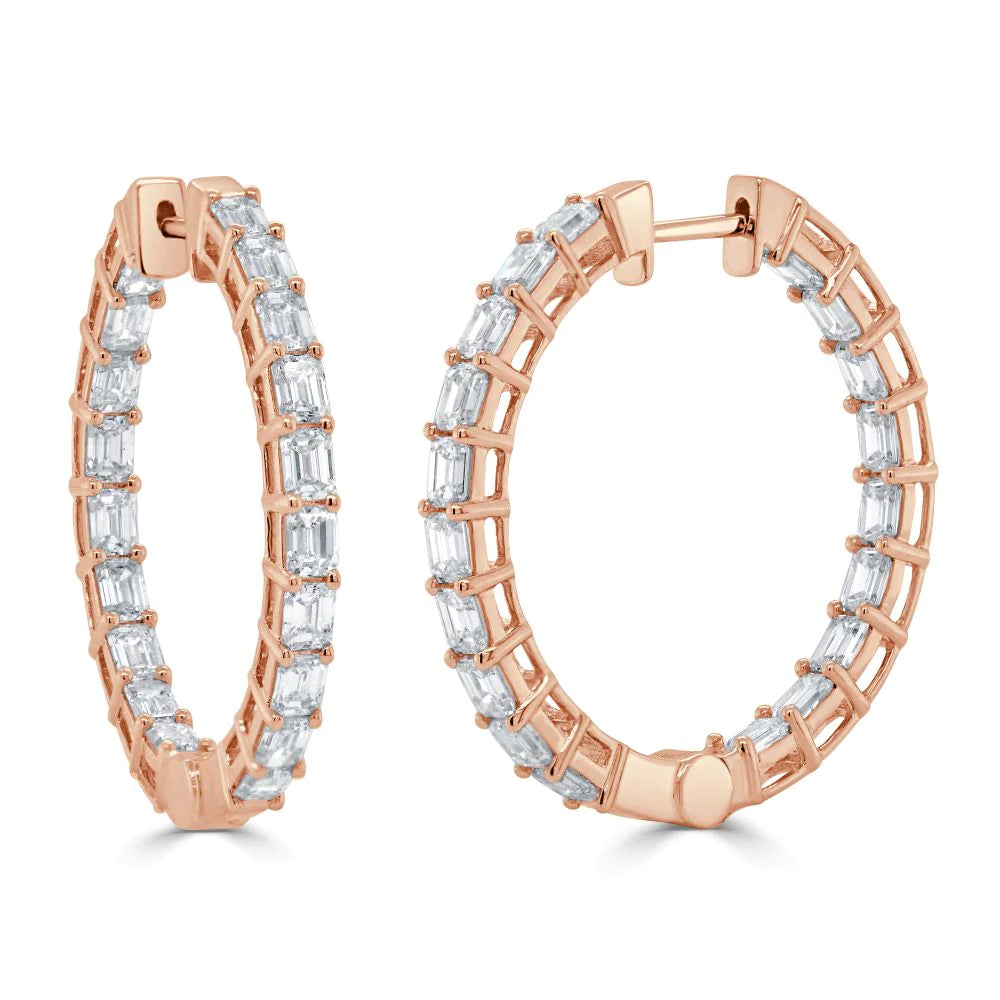 Emerald Cut Diamond Hoop Earrings