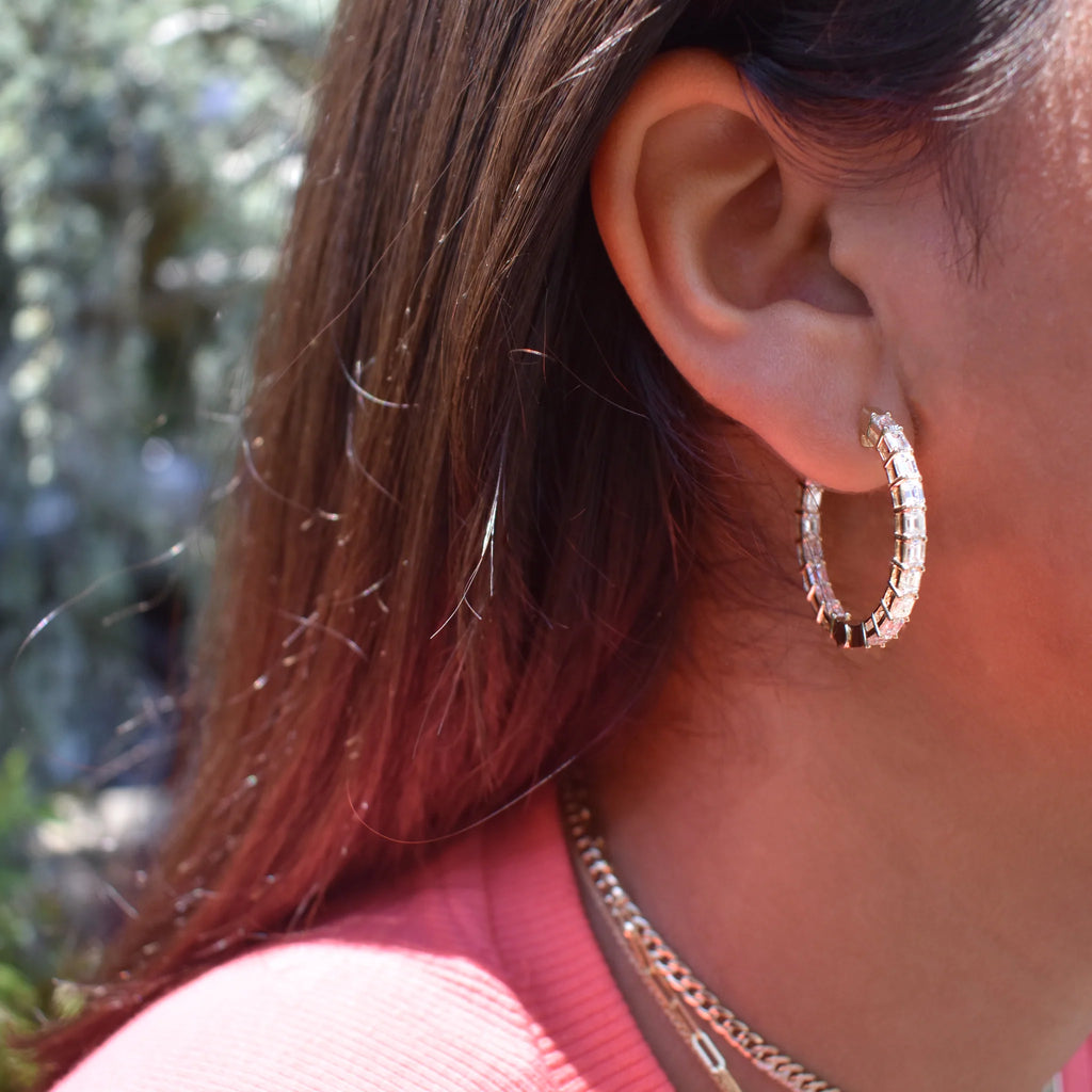 Emerald Cut Diamond Hoop Earrings