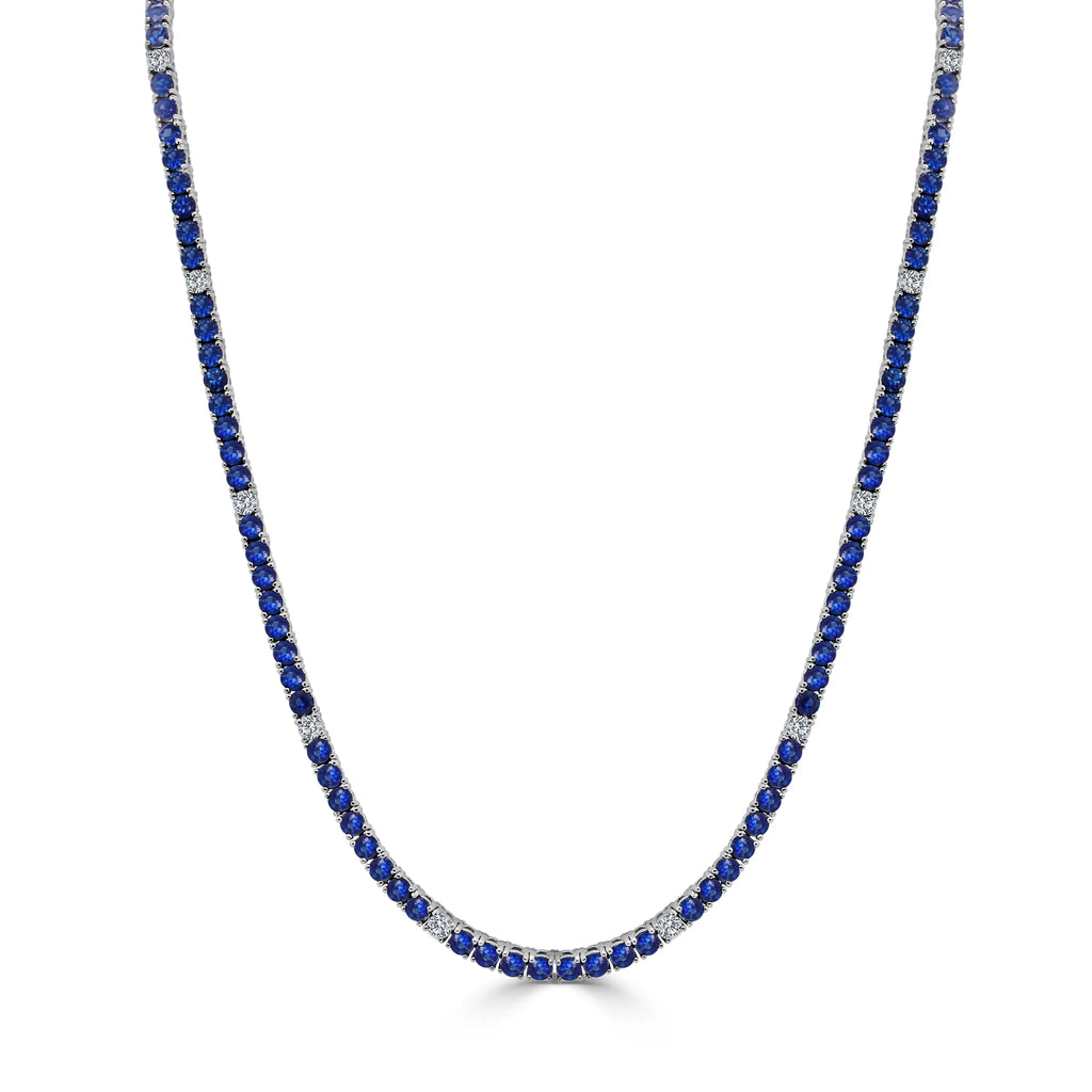 Blue Sapphire Diamond Tennis Necklace