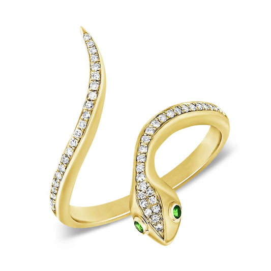 14k Diamond & Tsavorite Snake Ring