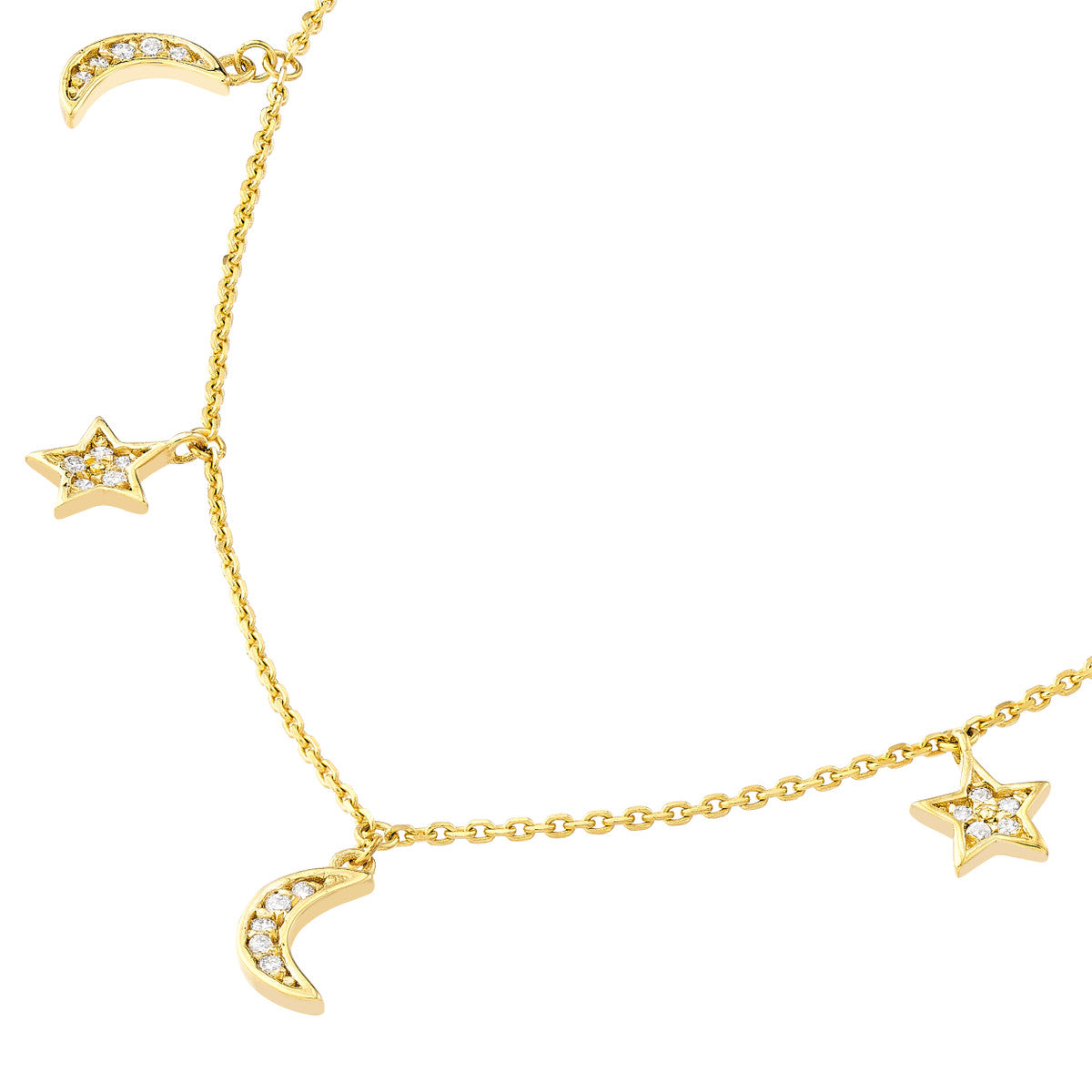 Diamond Star and Moon Dangle Necklace