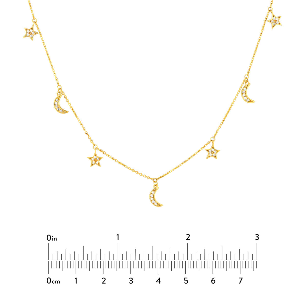 Diamond Star and Moon Dangle Necklace