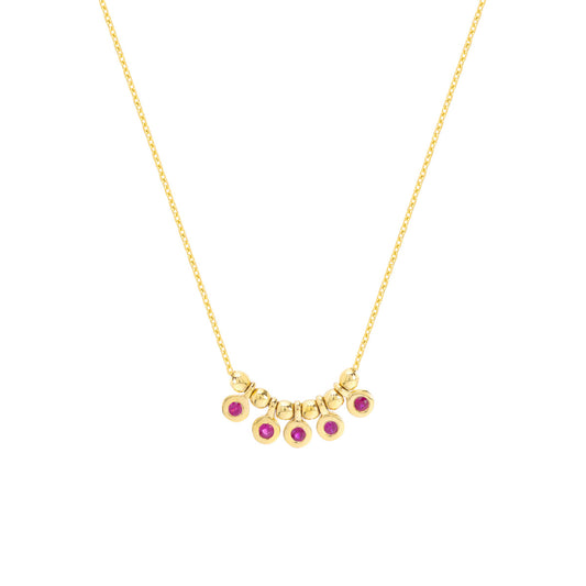 Mini Ruby Bezel and Bead Station Necklace