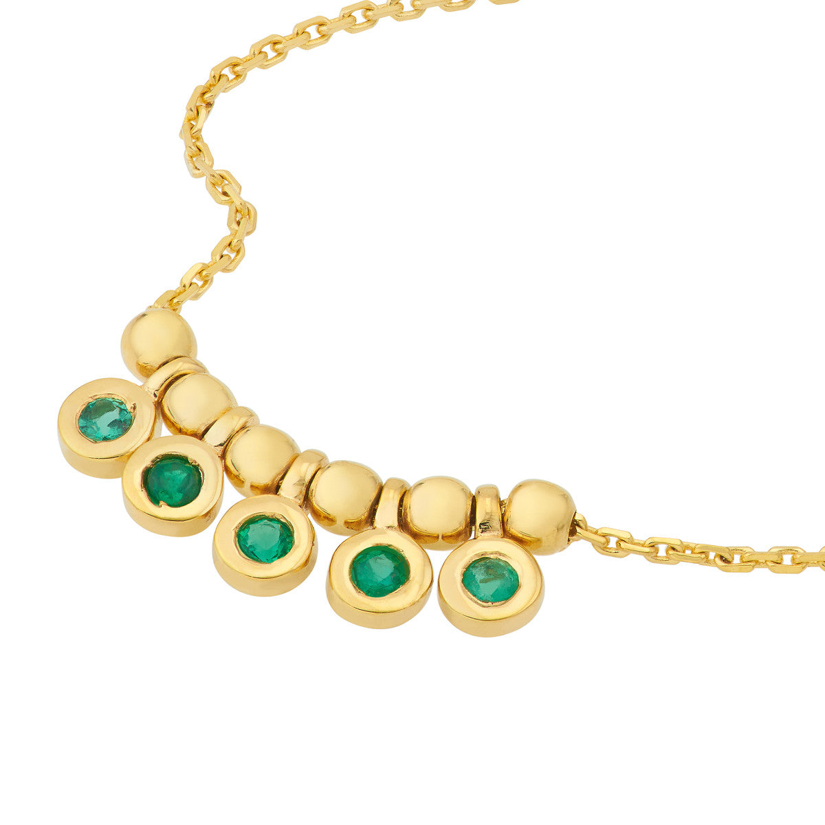 Mini Emerald Bezel and Bead Station Necklace