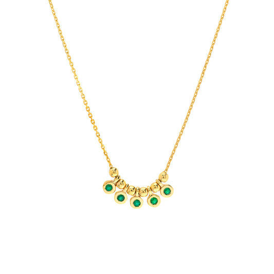 Mini Emerald Bezel and Bead Station Necklace