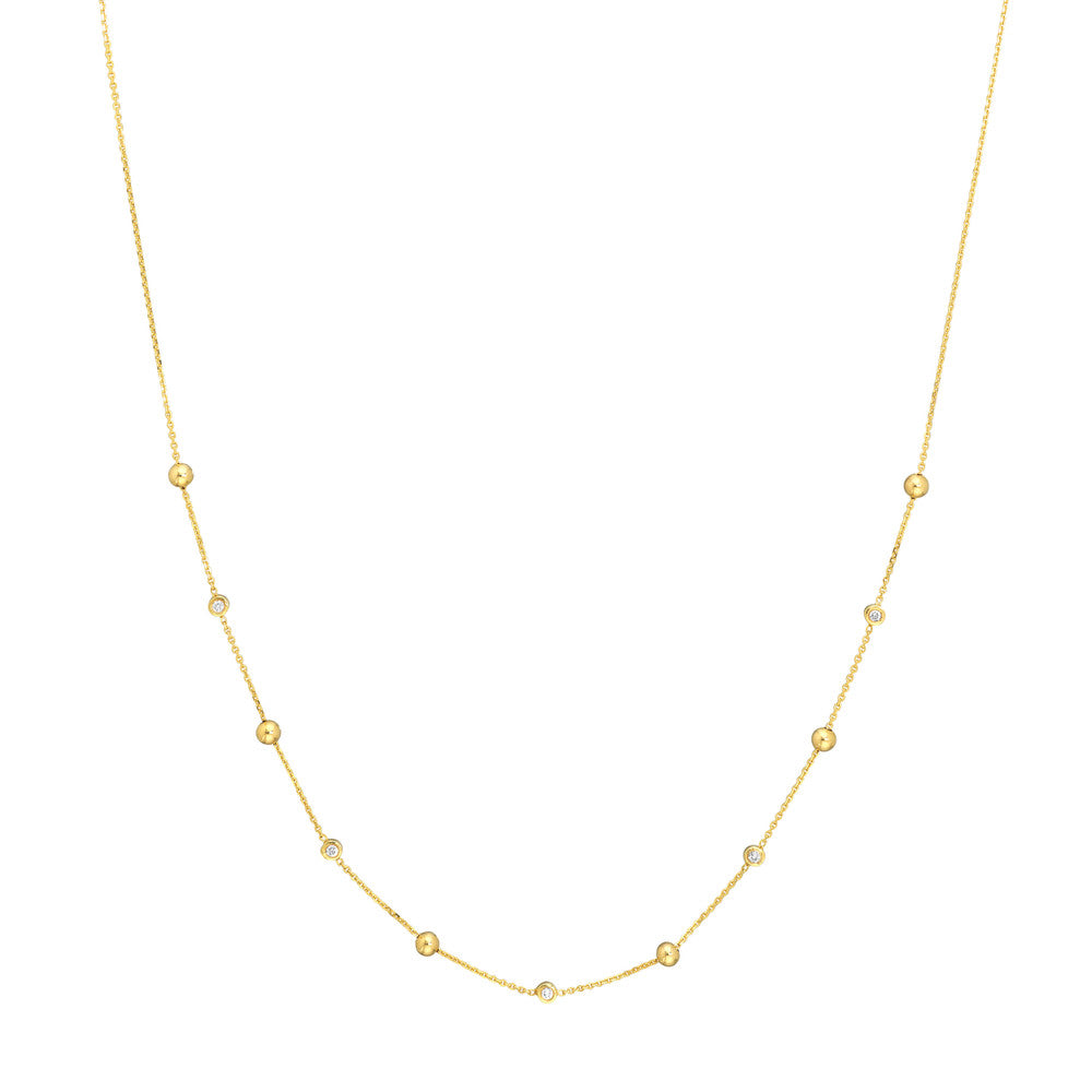 Alternating Bezel Diamond & Bead Necklace