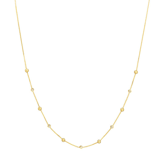 Alternating Bezel Diamond & Bead Necklace