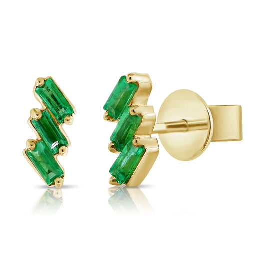 14k Gold & Baguette Gemstone Stud Earrings - 0.30ct