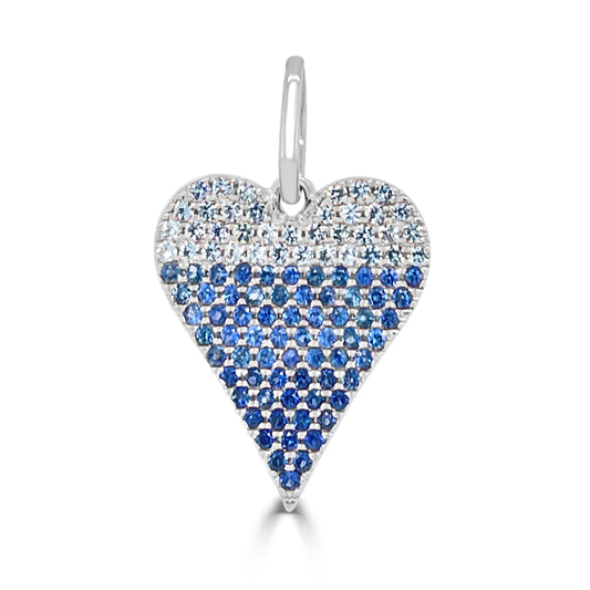 14k Gold & Blue Sapphire Ombre Heart Charm - 0.80ct