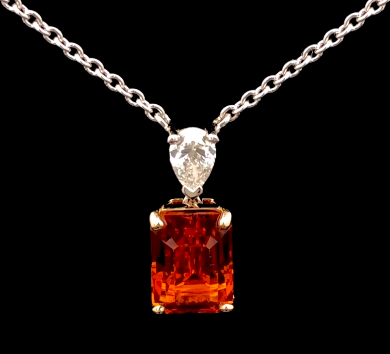 Orange Sapphire Diamond Necklace