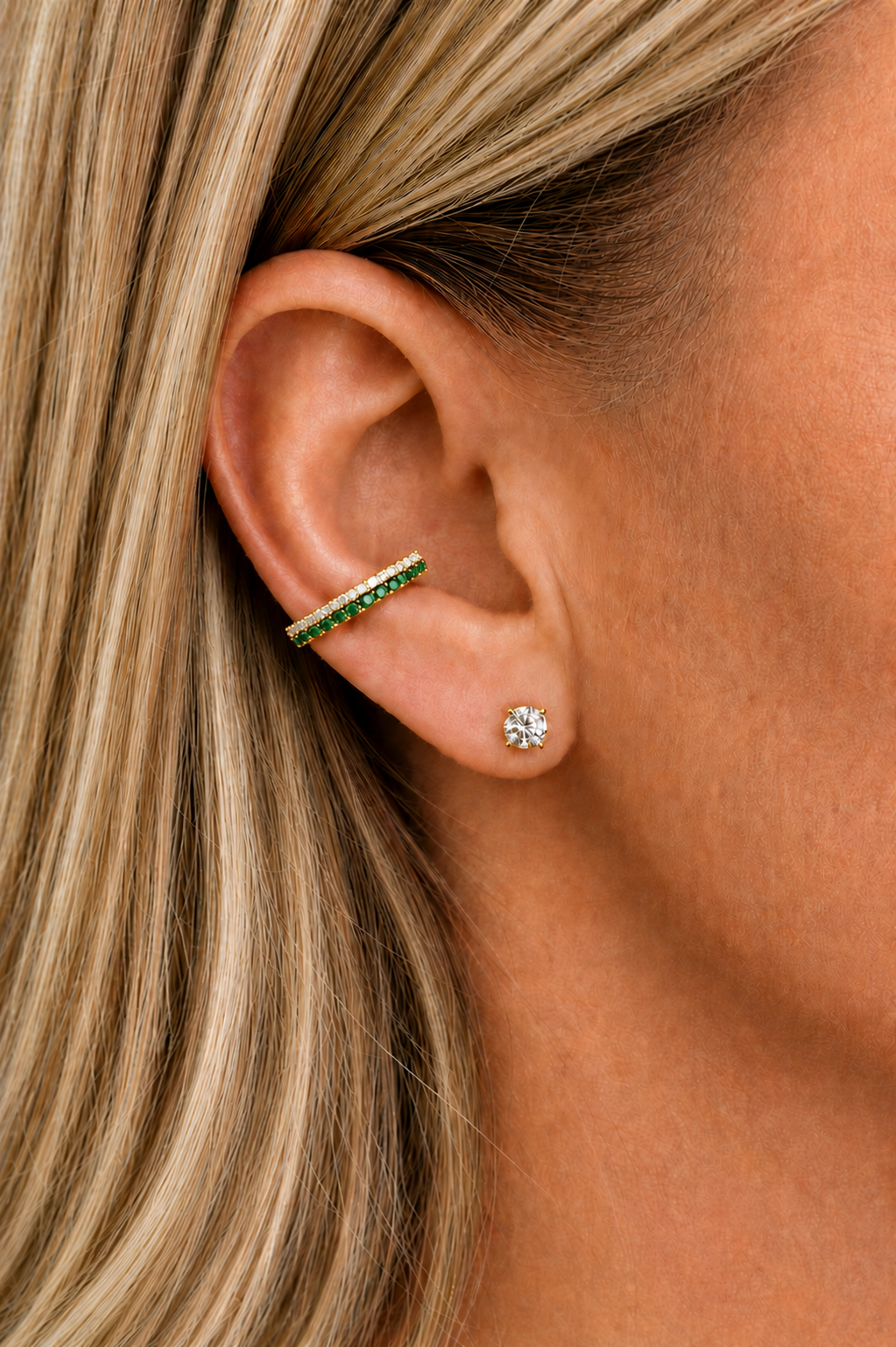 Emerald Gemma Double Ear Cuff