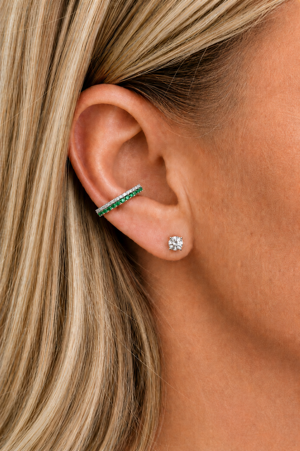 Emerald Gemma Double Ear Cuff