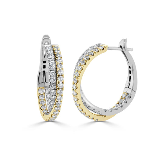 14K Gold Round Diamond Hoop Earrings