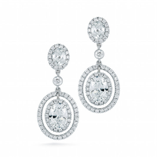 Oval Halo Diamond Dangling Earrings