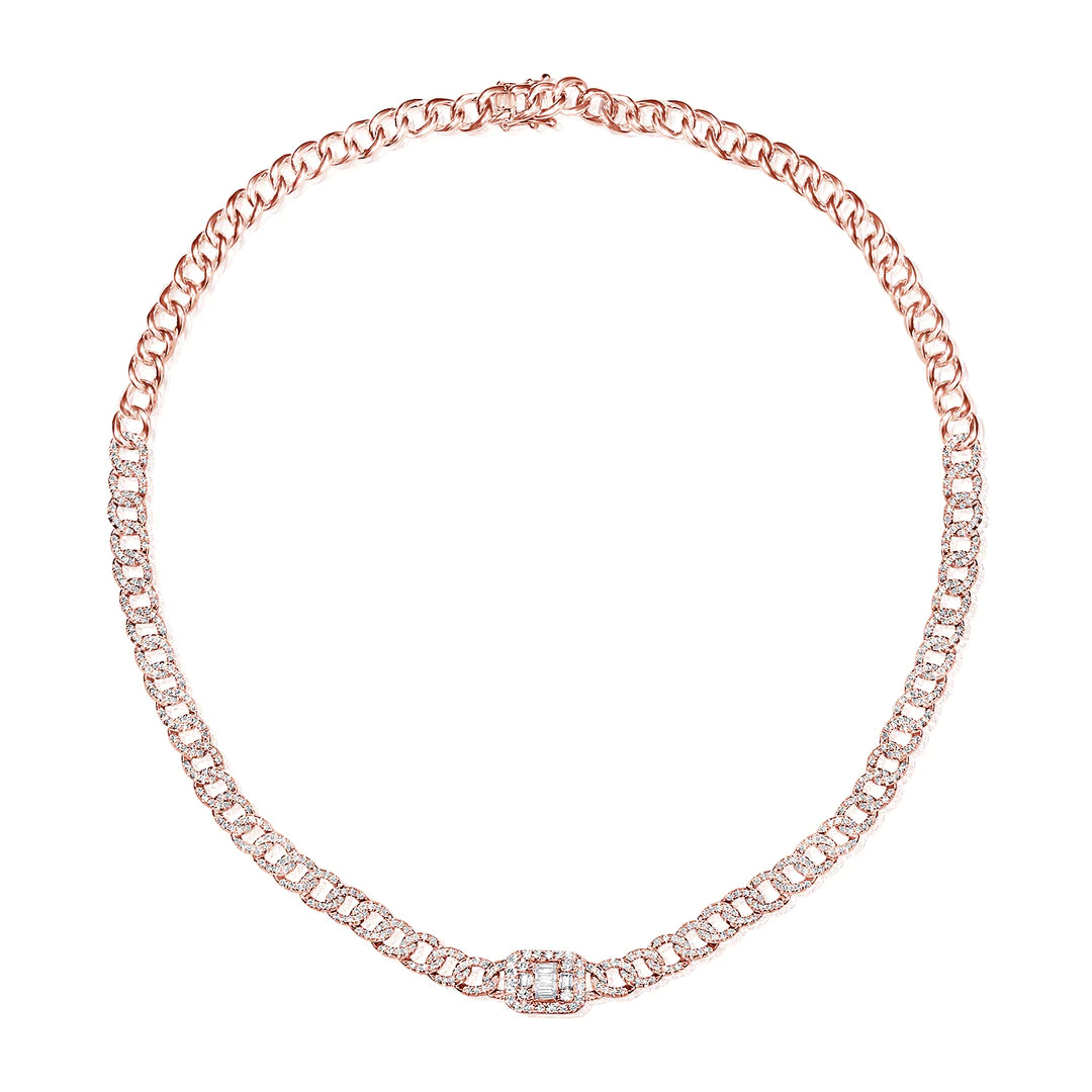 Baguette Diamond Curb Link Chain Necklace