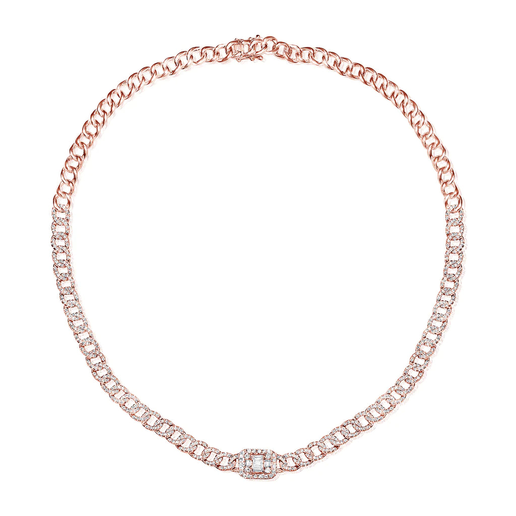 Baguette Diamond Curb Link Chain Necklace