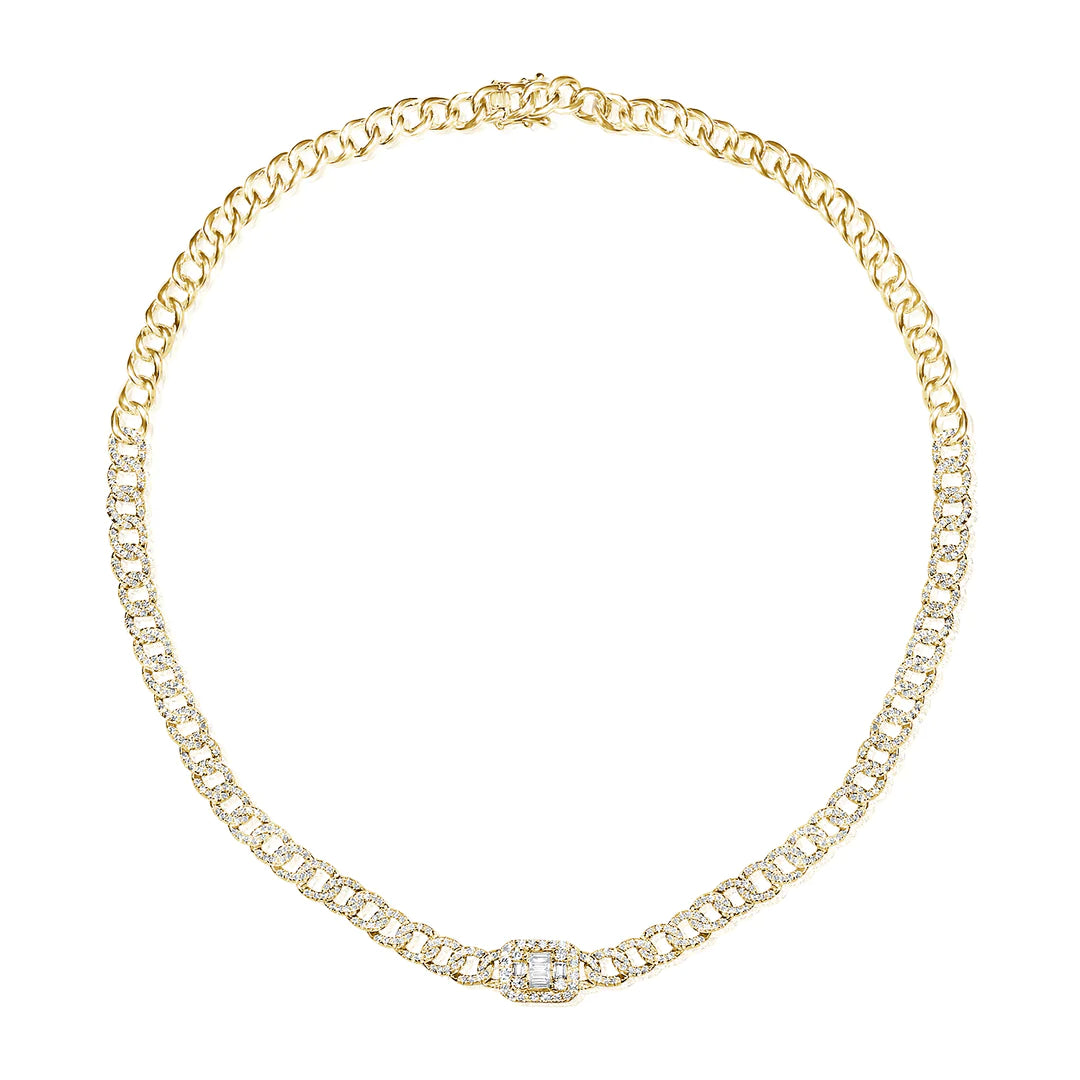 Baguette Diamond Curb Link Chain Necklace