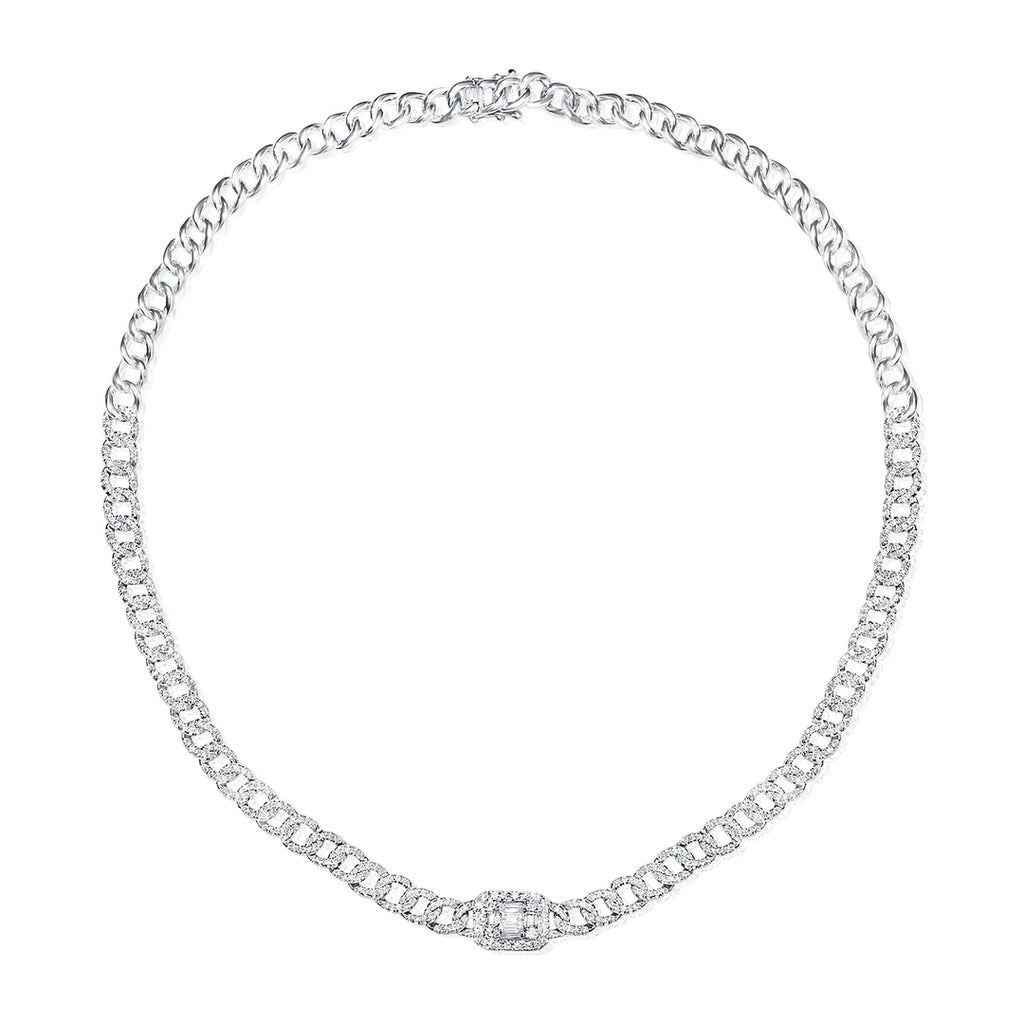 Baguette Diamond Curb Link Chain Necklace
